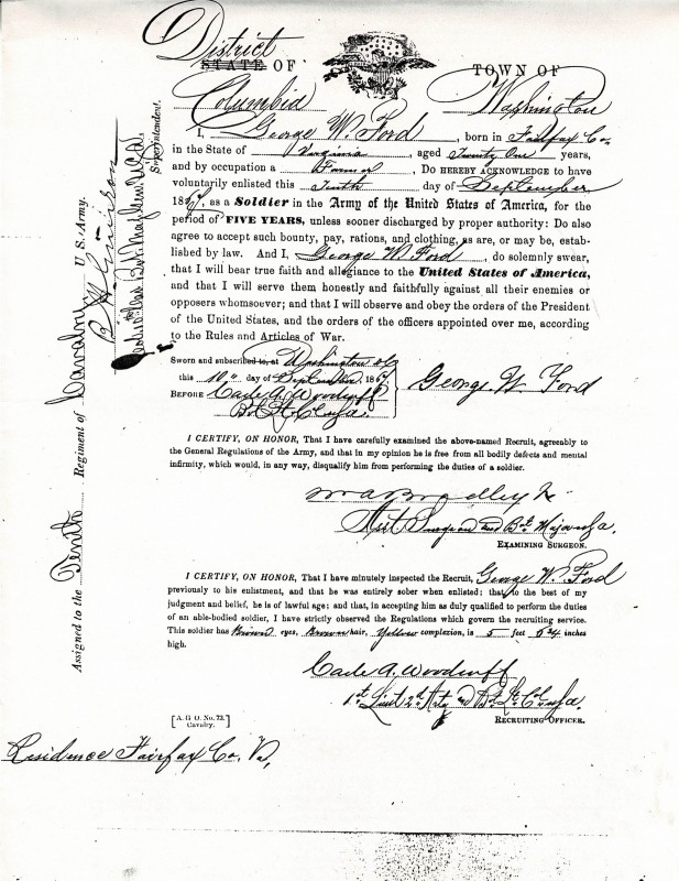 Enlistment Document 10th Cavalry